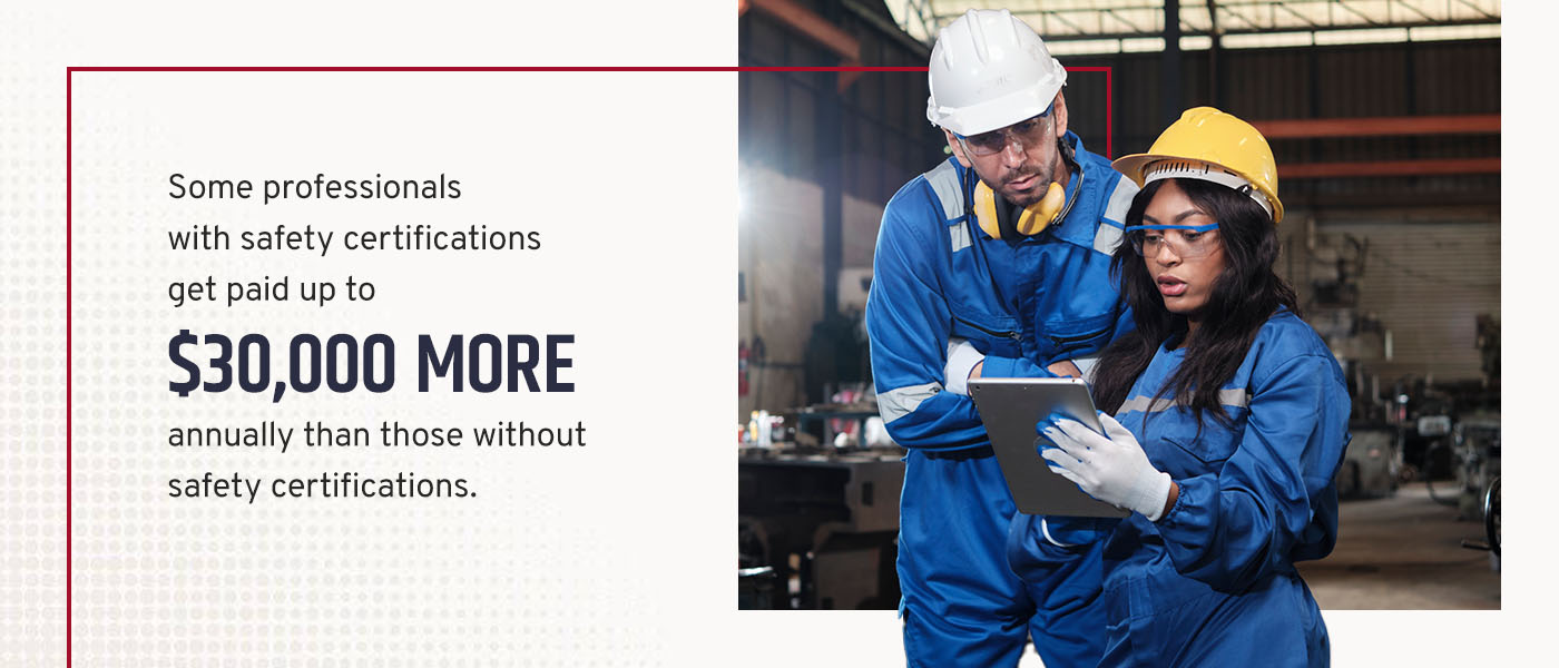 One report states that some professionals with safety certifications get paid up to $30,000 more annually than those without safety certifications.